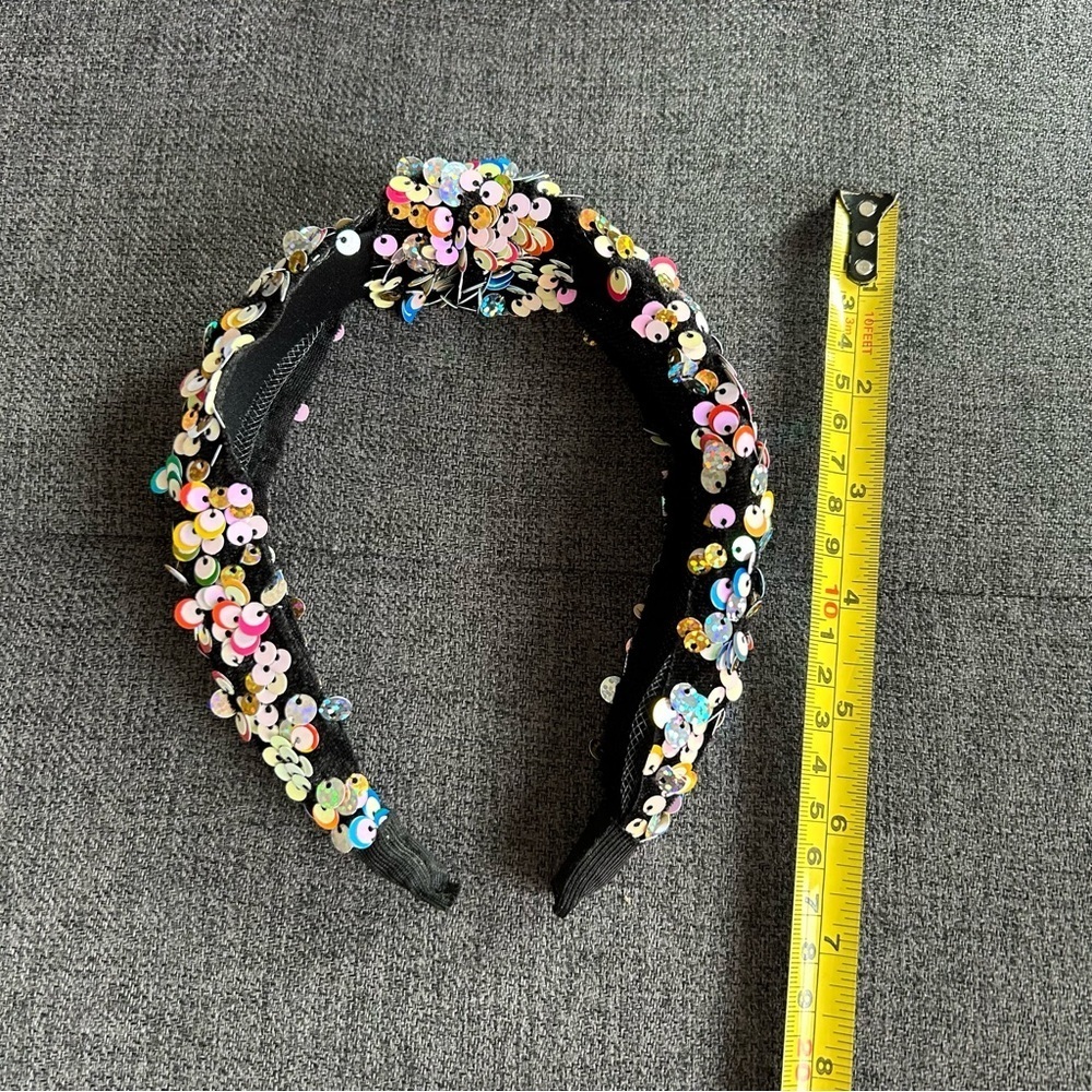 Colorful, Sparkly Sequined Knot Headband, Black, Multi Colored, Rainbow - Picture 8 of 8